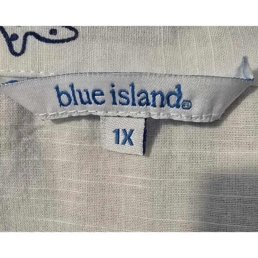 Women's Blue Island Blue/White Shells Top Tunic 100% Cotton Sz 3XL - Picture 6 of 7
